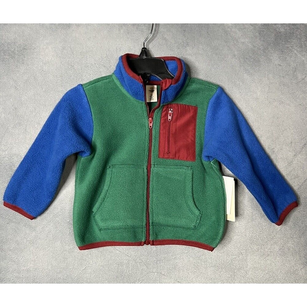 Tucker + Tate Baby Size 9M Colorblock Sherpa Zip Up Jacket Pockets Green Blue